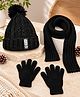 PASSION PETALS Woollen Knit Pom Pom Embellished Cap With Muffler & Gloves - Black - Circumference 28 Cm