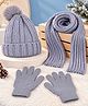 PASSION PETALS Woollen Knit Pom Pom Embellished Cap With Muffler & Gloves - Grey - Circumference 28 Cm