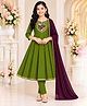 STH Silk Woven Three Fourth Sleeves Leaves Embroidered Kurti Pant & Dupatta Set - Green