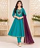 STH Silk Woven Three Fourth Sleeves Leaves Embroidered Kurti Pant & Dupatta Set - Teal Blue