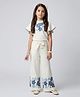 Tiny Girl Woven Half Sleeves Floral Embroidered Top & Palazzo Set - Off White