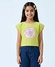 Tiny Girl Woven Half Sleeves Floral Embroidered Top - Liril Green