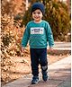 Nottie Planet Cotton Knit Full Sleeves Drive Fast Text Printed Patch Detailed Tee & Joggers Set - Teal Blue
