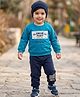 Nottie Planet Cotton Knit Full Sleeves Drive Fast Text Printed Tee & Joggers Set - Blue