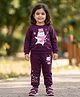 Nottie Planet Cotton Knit Full Sleeves Cat Printed Tee & Joggers Set - Purple