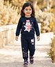 Nottie Planet Cotton Knit Full Sleeves Cat Printed Tee & Joggers Set - Navy Blue