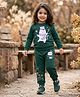 Nottie Planet Cotton Knit Full Sleeves Cat Printed Tee & Joggers Set - Dark Green