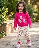 Nottie Planet Cotton Knit Full Sleeves Bunnies Dancing Printed Tee & Joggers Set - Dark Pink