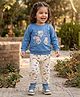 Nottie Planet Cotton Knit Full Sleeves Bunnies Dancing Printed Tee & Joggers Set - Blue