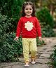 Nottie Planet Cotton Knit Full Sleeves Chick Applique Detailed Tee & Joggers Set - Red