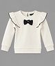 Actuel Jacquard Woven Full Sleeves Bow Applique Detailed Top - Cream