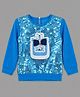 Actuel Cotton Looper Knit Full Sleeves Sequin Embellished Top - Blue