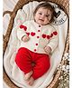Woonie Handknitted Full Sleeves Floral Applique Detailed Sweater & Pants Set - Cream
