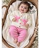 Woonie Handknitted Full Sleeves Bow Applique Detailed Sweater & Pants Set - Cream