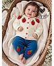 Woonie Handknitted Full Sleeves Strawberry Applique Detailed Sweater & Pants Set - Cream