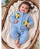Woonie Handknitted Full Sleeves Floral Applique Detailed Sweater & Pants Set - Sky Blue