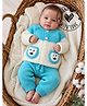 Woonie Handknitted Full Sleeves Colour Blocked Animal Patch Detailed Sweater & Pants Set - Sky Blue