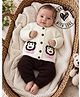 Woonie Handknitted Full Sleeves Animal Patch Detailed Sweater & Pants Set - Cream