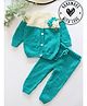 Woonie Handknitted Full Sleeves Colour Blocked Floral Patch Detailed Sweater & Pants Set - Green