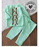 Woonie Handknitted Full Sleeves Petals Embroidered Sweater & Pants Set - Light Green