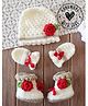 Woonie Handknitted Floral Applique Detailed Cap With Mitten & Booties - Cream - Circumference - 30 Cm