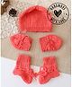 Woonie Handknitted Solid Cap With Mittens & Booties - Coral - Circumference - 30 Cm