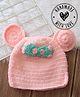 Woonie Handknitted Ears & Bow Applique Detailed Cap - Pink - Circumference - 32.5 Cm