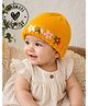 Woonie Handknitted Floral Embroidered Cap - Yellow - Circumference - 35 Cm