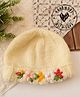 Woonie Handknitted Floral Embroidered Cap - Cream - Circumference - 32.5 Cm