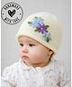 Woonie Handknitted Floral Embroidered Cap - Cream - Circumference - 32.5 Cm