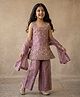 Smile Baby NX Tissue Woven Sleeveless Floral Embroidered Kurti & Palazzo With Dupatta Set - Mauve