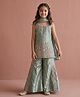 Smile Baby NX Tissue Woven Sleeveless Floral Embroidered Kurti & Palazzo With Dupatta Set - Green