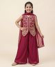 Smile Baby NX Tissue Woven Sleeveless Floral Embroidered Kurti & Palazzo With Dupatta Set - Maroon