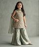 Smile Baby NX Tissue Woven Sleeveless Floral Designed Stones Embellished Kurti & Palazzo With Dupatta Set - Green
