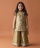 Smile Baby NX Tissue Woven Sleeveless Floral Embroidered Kurti & Palazzo With Dupatta Set - Olive Green