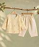 A Toddler Thing Cotton Woven Full Sleeves Diya Embroidered Kurta Pyjama Set - Yellow