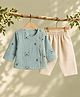 A Toddler Thing Cotton Woven Full Sleeves Floral Embroidered Kurta Pyjama Set - Green