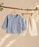 A Toddler Thing Cotton Woven Full Sleeves Floral Embroidered Kurta Pyjama Set - Blue