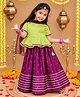 BownBee Taffeta Woven Half Sleeves Geometric Embroidered & Lace Embellished Lehenga & Choli With Dupatta Set - Lime Green