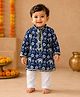 KNITROOT Cotton Blend Woven Full Sleeves Elephant & Floral Printed Kurta & Pyjama Set - Royal Blue