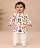 KNITROOT Cotton Blend Woven Full Sleeves Firecrackers Printed Kurta & Pyjama Set - White