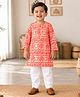 KNITROOT Cotton Blend Woven Full Sleeves Elephant & Geometric Printed Kurta & Pyjama Set - Red