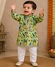 KNITROOT Cotton Blend Woven Full Sleeves Bird & Floral Printed Kurta & Pyjama Set - Light Green