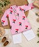 KNITROOT Cotton Blend Woven Full Sleeves Tulips Printed Kurta & Pyjama Set - Pink