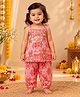 KNITROOT Cotton Blend Woven Sleeveless Floral Printed Kurti & Pyjama Set - Pink