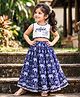 KNITROOT Cotton Blend Woven Sleeveless Rajkumari Text Printed Lehnega & Choli Set - Royal Blue
