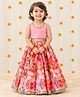 KNITROOT Cotton Blend Woven Sleeveless Lace Embellished & Floral Printed Lehnega & Choli Set - Pink
