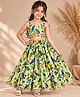 KNITROOT Cotton Blend Woven Sleeveless Bird & Floral Printed Lehnega & Choli Set - Light Green