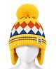 Priaansha Creation Abstract Desinged Pom Pom Embellished Beanie With Ear Flap - Yellow Circumference - 50 Cms