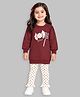 Mi Arcus Cotton Elastane Knit Full Sleeves Candy Patch Detailed Top & Leggings Set - Maroon & Cream